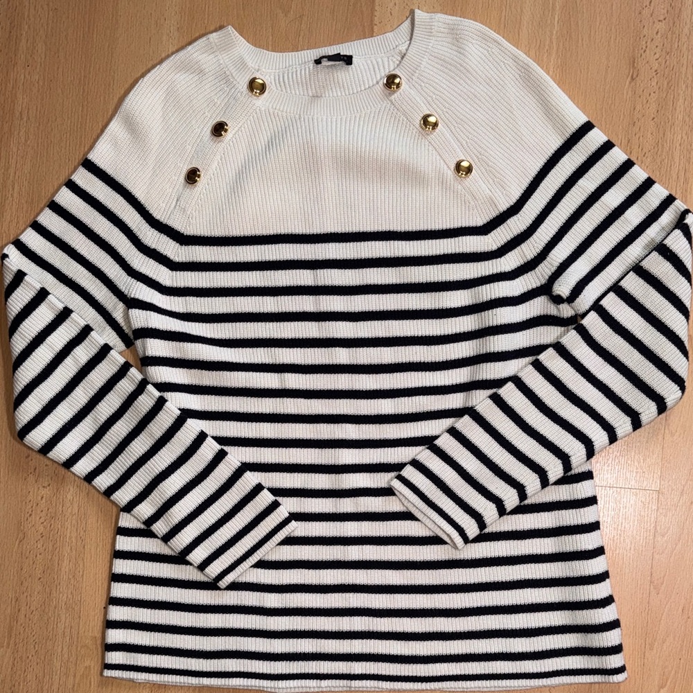 Talbot’s Nautical Striped Sweater with Gold Button Accents